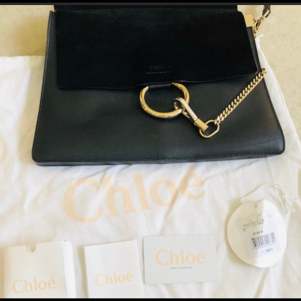 CHLOE Suede Medium Faye Shoulder Bag Black